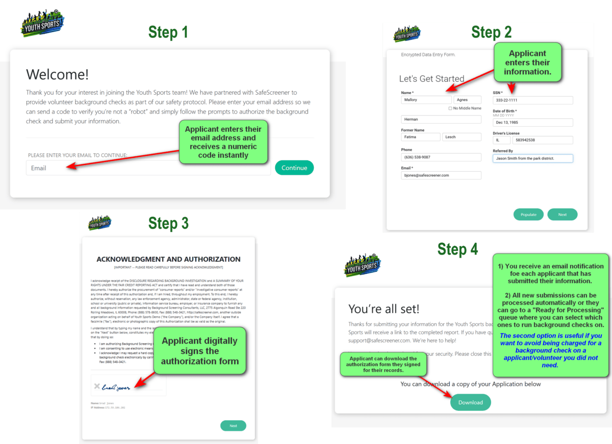 Volunteer Screening Steps using Web Portal